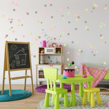 Imagem de Adesivo Infantil Bolinhas Tons de Verde, Cinza e Rosa 108un - Quartinh