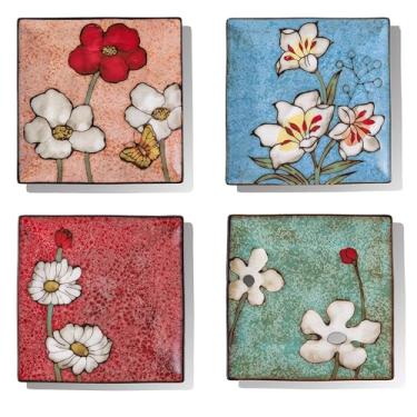 Imagem de Pratos quadrados de porcelana para salada de sobremesa, pratos de cerâmica de 19 cm, conjunto de 4 pratos de jantar empilháveis para bife, macarrão, salada, lanches, sobremesa, micro-ondas e