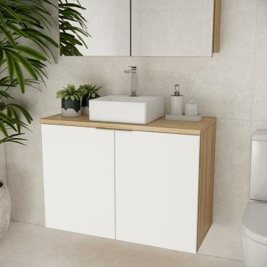 Imagem de Gabinete de Banheiro 90cm X 65cm Marrom Carvalho / Branco