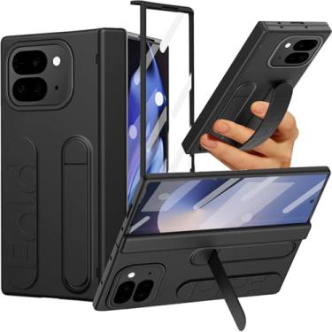 Imagem de NINKI Protetor de tela para Google Pixel 10 Pro Fold com alça de mão e suporte, proteção de dobradiça rígida à prova de choque + capa prática para celular Google Pixel 10 Pro Fold com suporte, preta