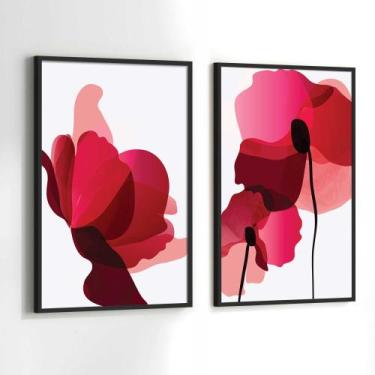 Imagem de Conjunto Quadros Decorativos com Moldura Flores Vermelha Kit 2 Quadros