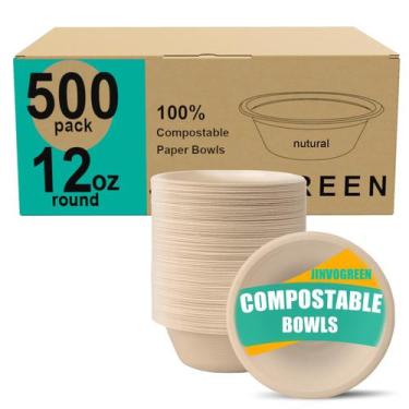 Imagem de Taças de papel compostáveis JINVOGREEN 12 onças 500 unidades a granel
