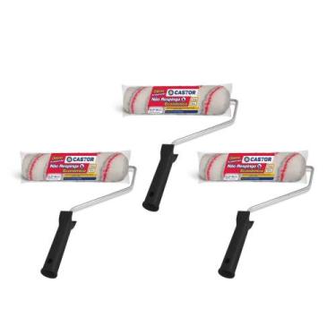 Imagem de Kit 3 Rolos de Lã Baixa para Parede 23cm c/ cabo - Castor