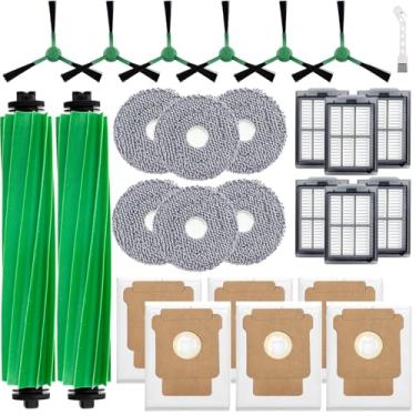 Imagem de Kit de peças de reposição para iRobot Roomba Plus 405 Combo / 505 Combo Robot Vacuum, 2 escovas de borracha, 6 panos de esfregão, 6 sacos de pó, 6 filtros, 6 escovas laterais