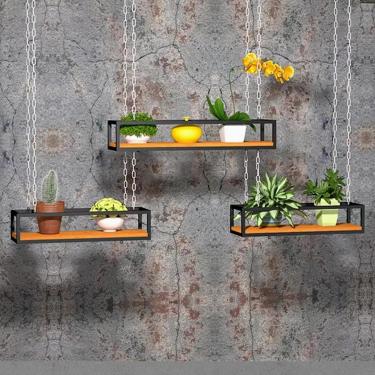 Imagem de Prateleira Flutuante Suspensa | Prateleiras De Armazenamento De Metal Montadas No Teto | Prateleiras De Exposição De Prateleiras De Suspensão Industriais Das Cremalheiras Do, 60x25x15cm