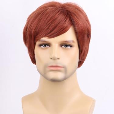 Imagem de BERON Peruca masculina laranja curta reta gengibre masculino laranja escuro avermelhado resistente ao calor uso diário fantasia perucas sintéticas vêm