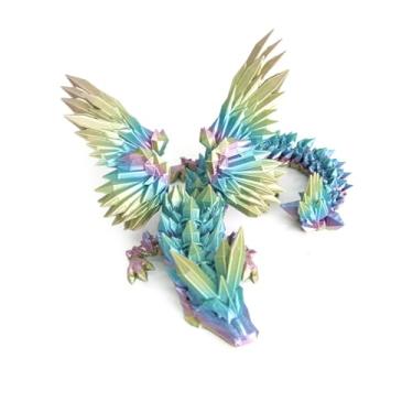 Imagem de Flavery Dragão impresso em 3D - dragão voador de 45,7 cm com asas, brinquedo fidget de cristal alado articulado, decoração de casa, presente de aniversário, animal de estimação de mesa - M arco-íris