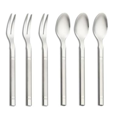 Imagem de VANRA Conjunto de colheres pequenas de café, garfos de sobremesa, mini colheres de chá de aço inoxidável, garfos de salada, talheres, talheres, colheres de chá com degustação de prata (3 garfos + 3