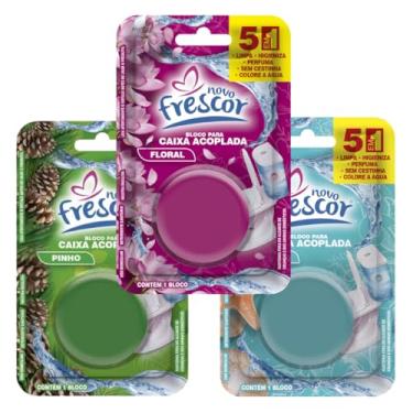 Imagem de Bloco Sanitário Desodorizador Para Caixa Acoplada 45 Gramas 3 Unidades Marine Floral Pinho Limpa Perfuma E Colore A Água