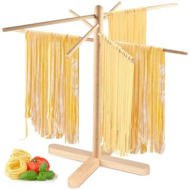 Imagem de ONEARF Escorredor de massas, secador de espaguete dobrável para macarrão fresco, suporte caseiro de fácil armazenamento para cozinha, madeira de faia natural