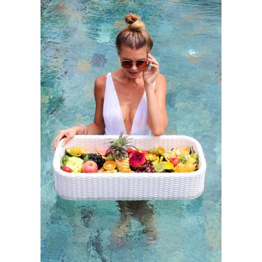 Imagem de Bandeja flutuante de luxo bandeja flutuante para mesa e bar – Bandeja de natação para adultos para barras de areia, spas, banho e festas – Bandeja flutuante para servir na piscina, lanches, comida na água – Branco