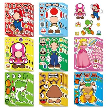 Imagem de 24 Sheets 5.8”x4.4” DIY Make a Face Mario Stickers for Kids, Make Your Own Mixed & Matched with 8 Designed Characters(3 of Each) Sticker for Birthday Party Supplies Favors Class Reward (Mario)