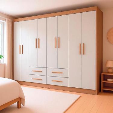 Imagem de Guarda-Roupa Casal Lite 8 Portas 4 Gavetas Off White e Nature - Modern