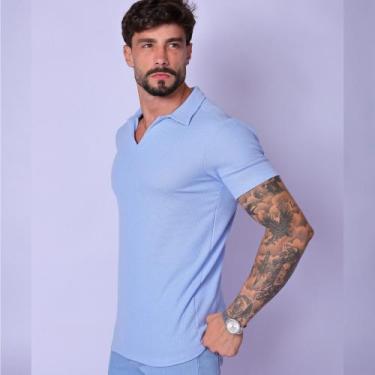 Imagem de Camisa Polo Masculina Tricot Premium Casual Básica - lifestyle, Azul b