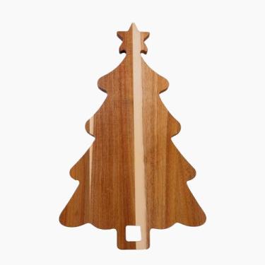 Imagem de Tábua de cortar árvore de Natal de madeira - tábua de charcutaria e queijo, prato de doces para servir na cozinha, decoração de férias (madeira)