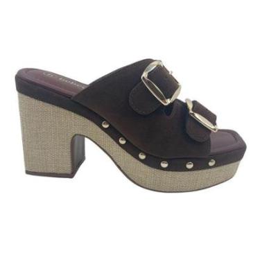 Imagem de Tamanco Camurça Salto Alto Fivelas Bebecê Marrom 5110129 - Chocolate 33-Feminino