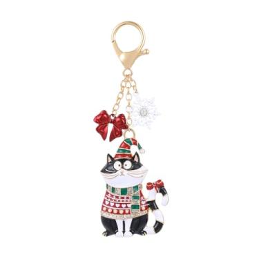 Imagem de Madison Tyler Berloques de Natal rosa para bolsas | Natal bonito árvore rosa pinguim luvas cachorro quebra-nozes caneca doce café expresso martini Papai Noel chaveiro berloques bolsa, Gato, 5 Inch