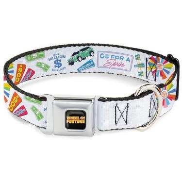 Imagem de Sony Pictures Coleira para animais de estimação, coleira de cachorro fivela de cinto de segurança, Wheel of Fortune Go for a Spin Prize Colagem multicolorida, 38 a 61 cm de largura