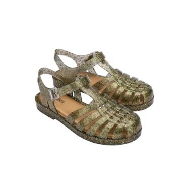 Imagem de Melissa Sandália feminina Possession Jelly – o sapato original Jelly, sandália de pescador com alça ajustável e fivela lateral, Glitter transparente/bege, 34