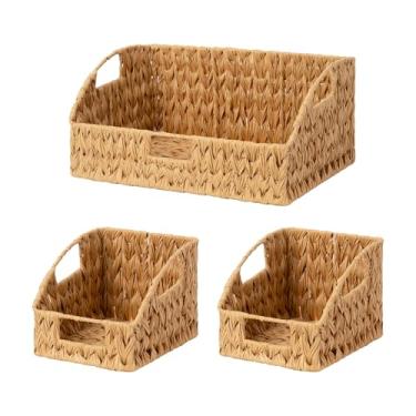 Imagem de GRANNY SAYS Cesta de armazenamento de vime para prateleiras, cesta de vime com alças, cestas de tecido trapézio para armazenamento, cestas decorativas para decoração de casa, natural, pacote com 3
