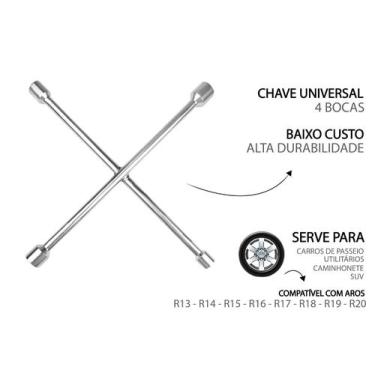 Imagem de Chave de Roda Cruz Universal Carro Aro 13 14 15 16 17 - CF AUTOMOTIVE 