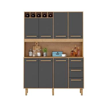 Imagem de Armário De Cozinha Rafaela 1,43m 7 Portas Amêndoa Grafite