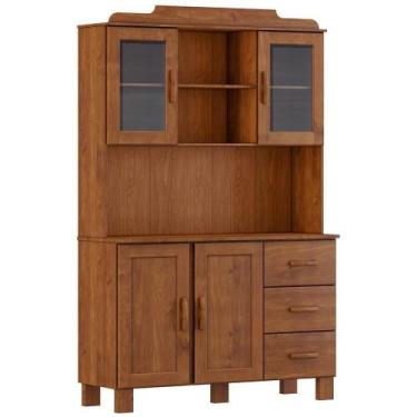Imagem de Armário De Cozinha Rústico Com Cristaleira 4 Portas Lorie F06 Imbuia -