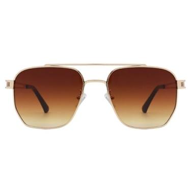 Imagem de Óculos de Sol Aviador Clássico Premium Geométrico Retrô Metal UV400 Unisex Feminino Masculino - Modelo Texas - Cacife Brand (Dourado Marrom)