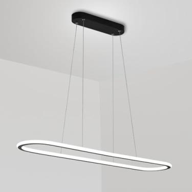 Imagem de Lustre linear nórdico LED pendente com 3 modos de cores, luminária de teto suspensa, lustre quadrado moderno para sala de jantar, mesa de bilhar, luminária de ilha de cozinha