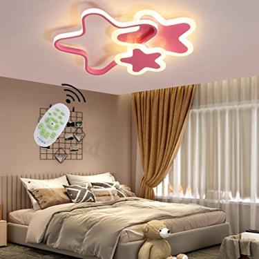 Imagem de Luminária de teto LED regulável para quarto infantil 50 cm 45 W com controle remoto, lâmpada para sala de estar, design moderno de 3 estrelas, lustre embutido para quarto de menino e menina,