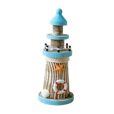 Imagem de IEUDNS Ornamento de farol de madeira, estatueta de farol com tema de praia, decoração de mesa para bar e sala de estar, Boia Salva-vidas