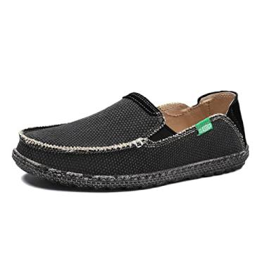Imagem de JAMONWU Sapatos masculinos sem cadarço, de tecido, de lona, lazer, vintage, casual, mocassim, E_preto cinza 11, 42