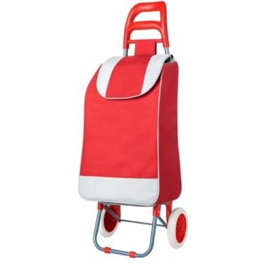 Imagem de Carrinho de Compras para Feira e Supermercado | 2 Rodas Reforçadas, Dobrável e Alta Capacidade de 30kg(Vermelho)