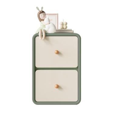 Imagem de Mesa de cabeceira verde de madeira pequena ultra estreita com clipe lateral organizador de armazenamento baú bege gaveta dupla mesa de cabeceira (pequena)