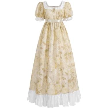 Imagem de CR ROLECOS Vestidos Regency para mulheres, vestido de cintura império vitoriano, vestido de festa de chá da época da regência com broche 2GG