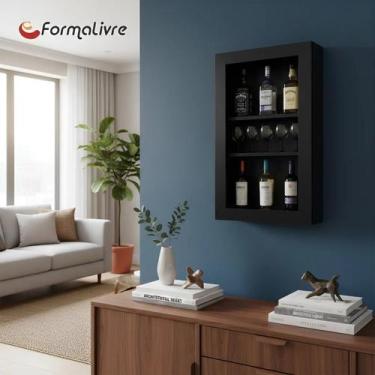 Imagem de Bar Adega Peq para Vinhos e Bebidas Cristaleira Suspenso de Parede par