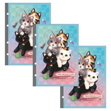 Imagem de Kit 03 Refil Caderno Argolado Fichário (COLEGIAL) 17,7 x 24cm Purrfect