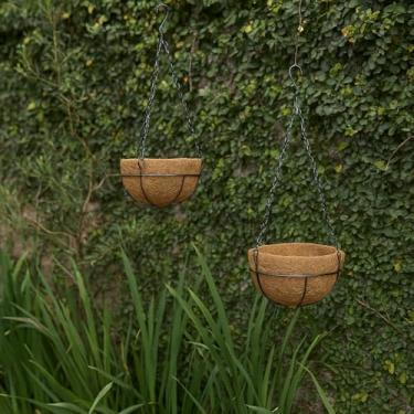 Imagem de Kit 2 Vasos de Fibra de Coco com Pendente de Ferro, Marrom Natural, 35x15 cm, Decorativo para Ambientes Internos