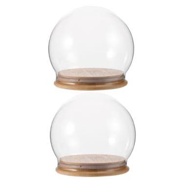 Imagem de SOLUSTRE Campânula de Vidro Com Base de Madeira, 2 Peças de Cúpula de Vidro Transparente Redonda para Flores Eternas, Globo de Neve Faça Você Mesmo, Lembranças, Plantas Pequenas, Decoração para Casa