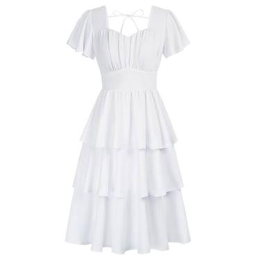 Imagem de Vestido Belle Poque Vintage dos anos 50 com gola quadrada com babado b