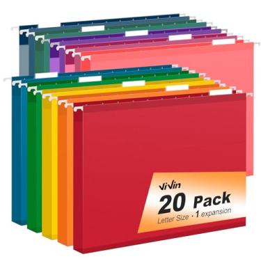 Imagem de ViVin Pacote com 20 pastas de arquivo suspensas tamanho carta com 20 por caixa, abas ajustáveis de corte 1/5, expansão de 2,5 cm, pastas suspensas projetadas para arquivos volumosos de escritório