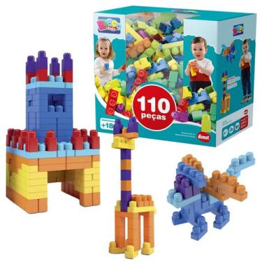 Imagem de Blocos De Montar Encaixe Infantil 110pçs Brinquedo Educativo - Dismat,