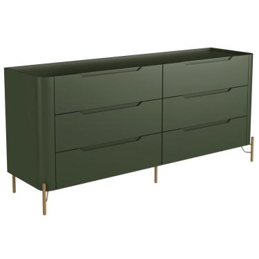 Imagem de Cômoda Para Quarto Closet Orgânica 6 Gavetas Pés Industrial Dourado Bliss I03 Musgo - Lyam Decor