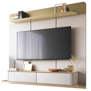 Imagem de Painel Para TV 70 Pol Bancada Suspensa Cheri B01 Off White Champagne - Lyam Decor