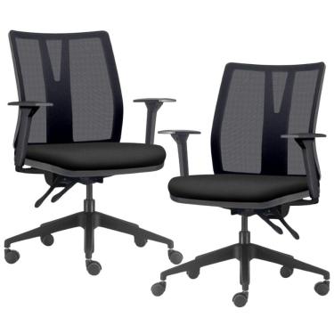 Imagem de Kit 2 Cadeiras de Escritório Giratória Diretor Flow F02 Base Preta Crepe Preto - Lyam Decor