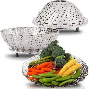 Imagem de Super Cesto Cozimento Vapor Legumes Verduras 22cm aço inox - genérico