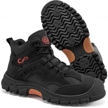 Imagem de Ablanczoom Botas de trabalho masculinas com bico de aço – Botas de trabalho de segurança masculinas de construção industrial, antiderrapante, confortável, respirável, durável, Preto, 45