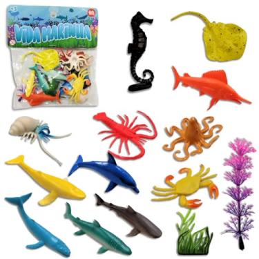 Imagem de Animais Marinhos Miniatura Borracha Oceano Tubarão Golfinho Peixe Shark Brinquedo