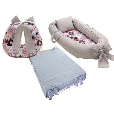 Imagem de Kit Ninho Redutor De Berço Menina + Almofada De Amamentação + Trocador liso Menina (bichos troc cinza)
