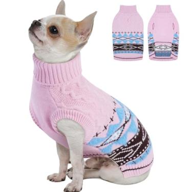 Imagem de MIGOHI Suéter térmico clássico para cães pequenos com orifício para trela | Suéter de malha macia para cães de inverno e outono com gola rolê para cães pequenos, poodle de brinquedo, rosa, P